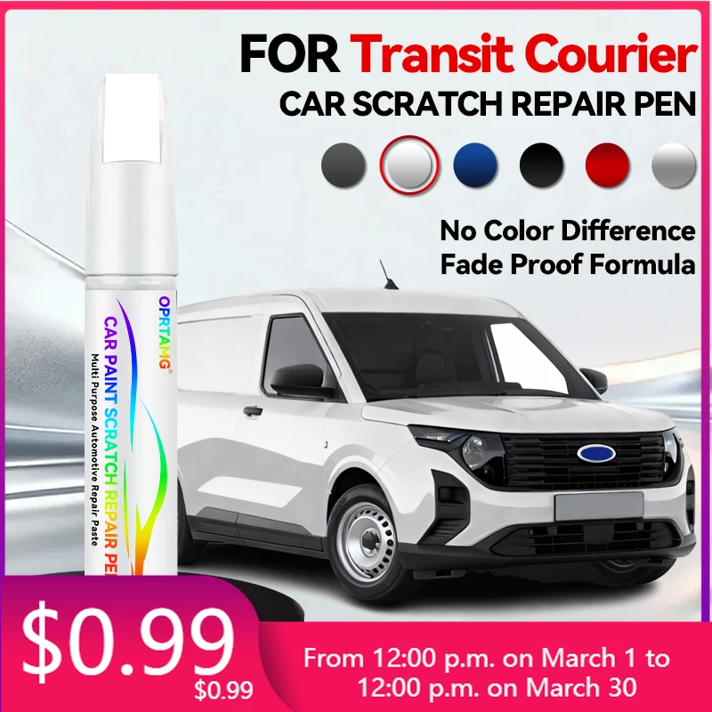 

Набор для ремонта автомобильной краски: карандаш для подкраски царапин для Ford Transit Courier 1996-2025, цвета: черный UM, серебристый JS, белый AZ B