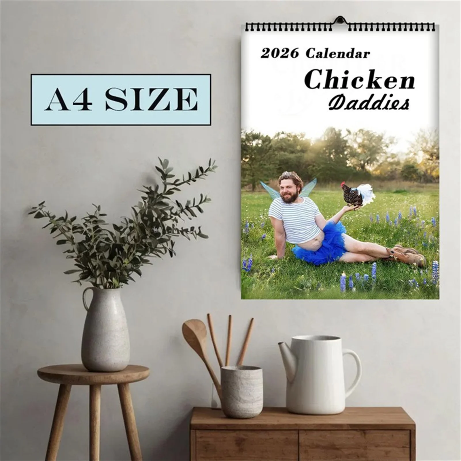 2026 مضحك الدجاج الأب جدار التقويم A4 حجم الإبداعية الفكاهة تصميم للمنزل مكتب ديكور هدية ورق بطاقة بيضاء OPP التعبئة والتغليف