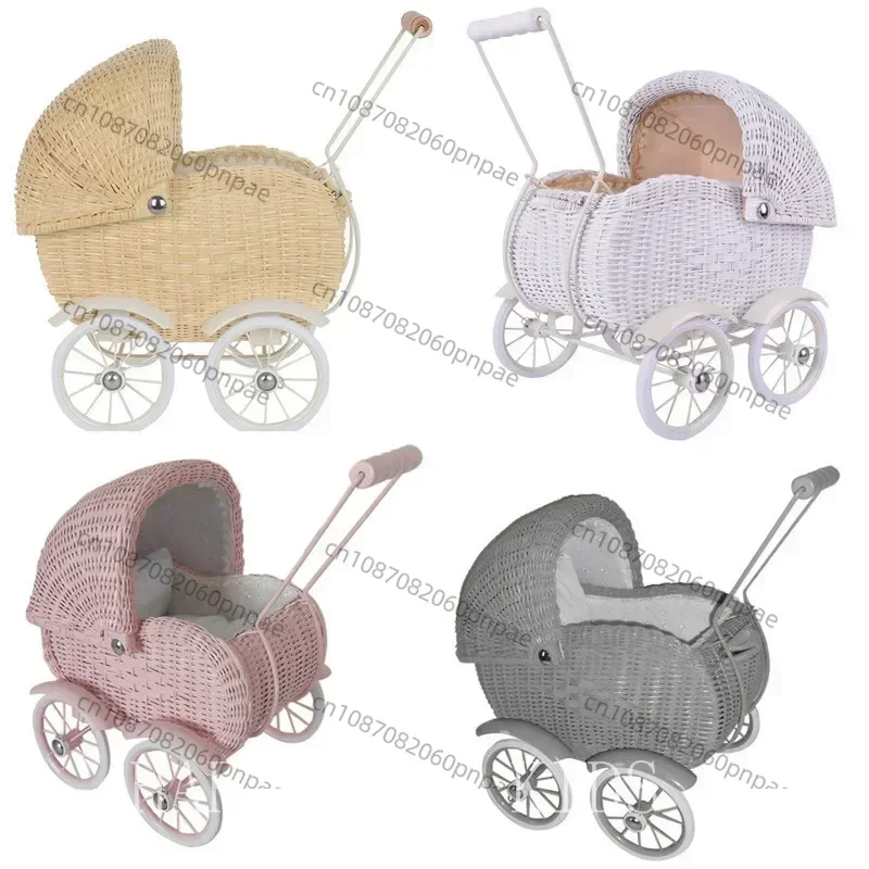 

Children's Room Decoration Photo Props Nordic Rattan Hand-Pushed Walker Baby Hand-Held Walking Four-Wheel Toy