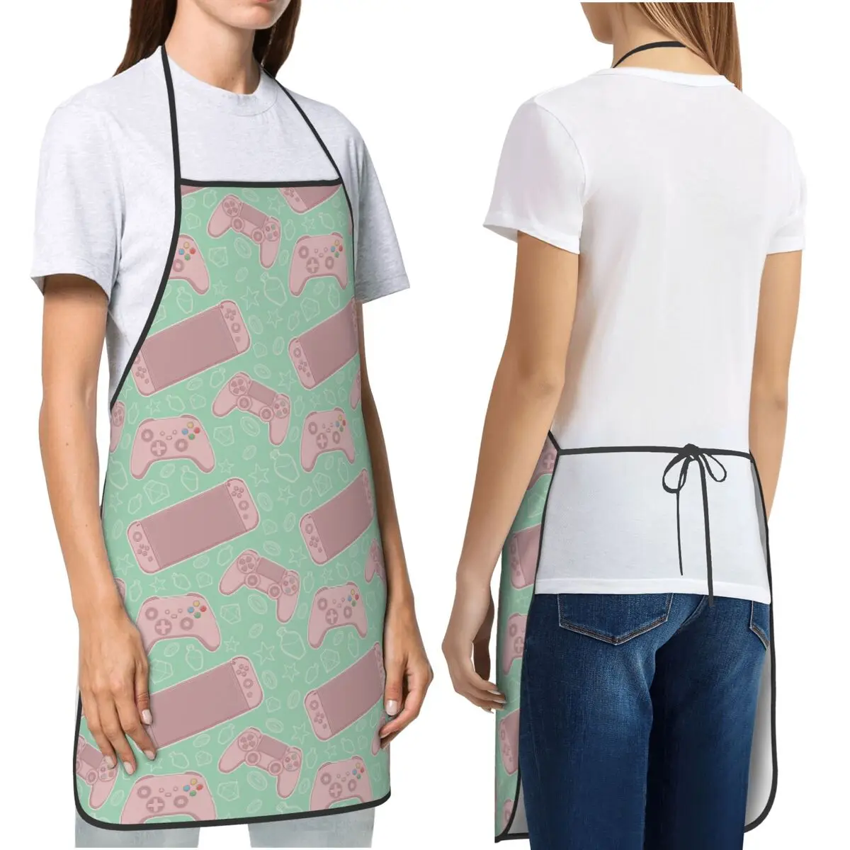 Gamer Controller Nostalgia Video Game Apron Chef Cooking Baking Tablier Bib Kitchen Cleaning Pinafore for Women Men Painting