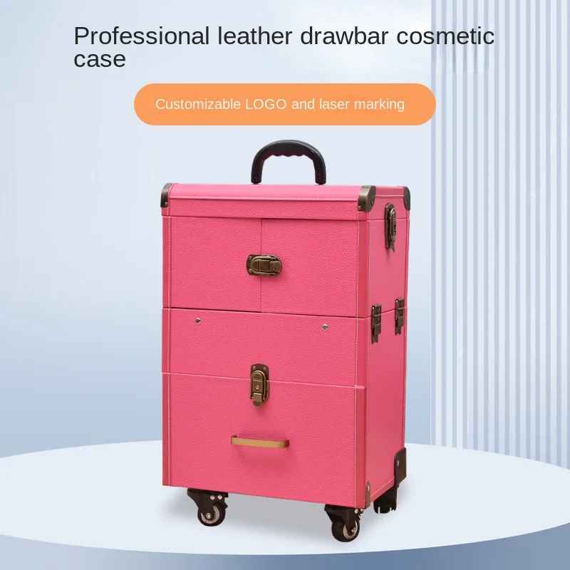 TrolleyCosmetic CaseTattoo Manicure Toolbox Large Capacity with Mirror Multifunctional Storage Box Can Hold Phototherapy Machine