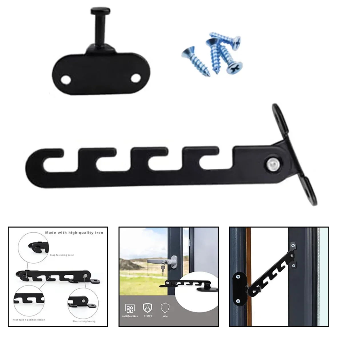 1set Window Opening Limiter Window Safety Limiter Kit With Screws 4 Fixing Positions Wind Brace Window Stopper Building Hardware