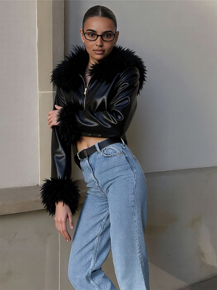 

Женская пушистая куртка Nibber в стиле пэчворк на молнии из искусственной кожи, осенний тренд, обтягивающий стиль локомотива, сексуальное классическое укороченное пальто в стиле дикой улицы