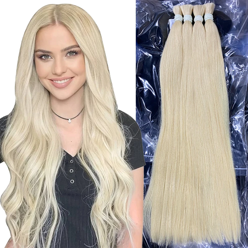 Bone Straight Blonde Double Drawn Human Braiding Hair Bulk No Weft 100% Wholesale in Bulk Sale Full to End