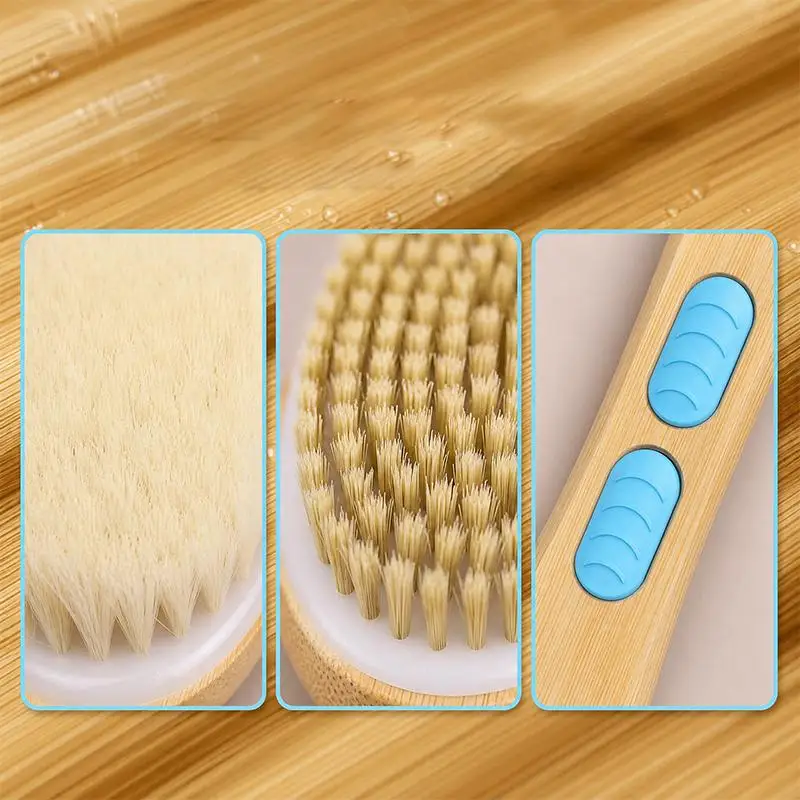 Massage Long Wooden Handle Back Foot Scrubber Shower Brush Bristle Bath Double Side Head Body Exfoliating Cleaner