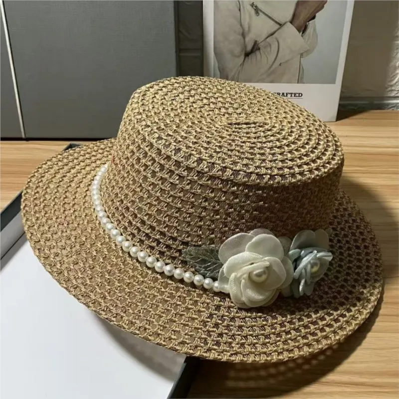 

Fashionable women's hat basin flower-filled wide-brimmed face shield and fisherman's