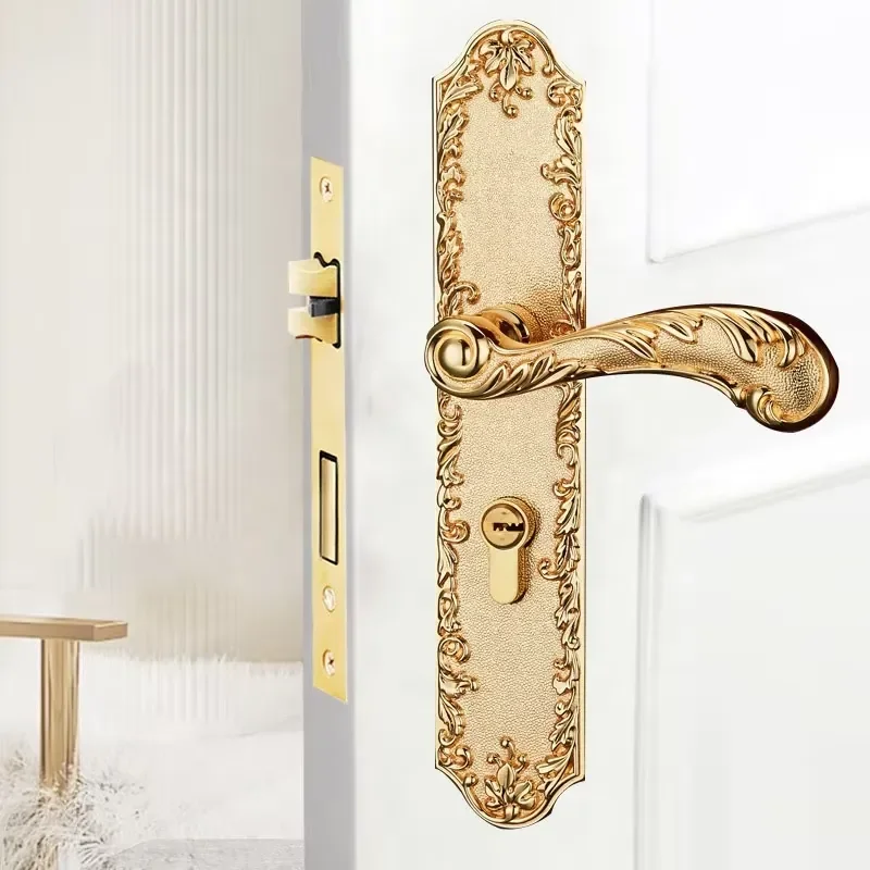 Apartment Residence Vintage Knurled All Copper Wood Door Locks American Interior Room Door Handles and Locks