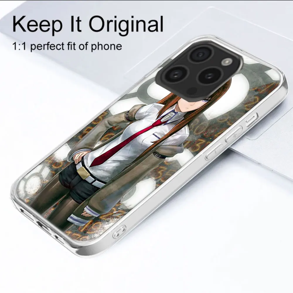 Anime Steins Gate Clear Phone Case For Aplee iPhone 12 13 Mini 14+ 15 Plus 16 Pro Max Cover 11 Pro X XS Max Coque Hard PC Cell