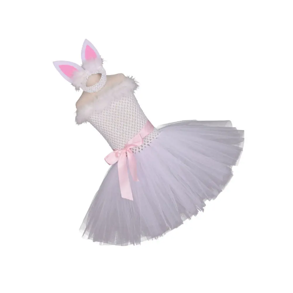 2Pcs Rabbit Costume Set White Size 110 Lovely Easter Party Headdress Dress Kid Festival Outfit Girl Cosplay Birthday Gift - view 5