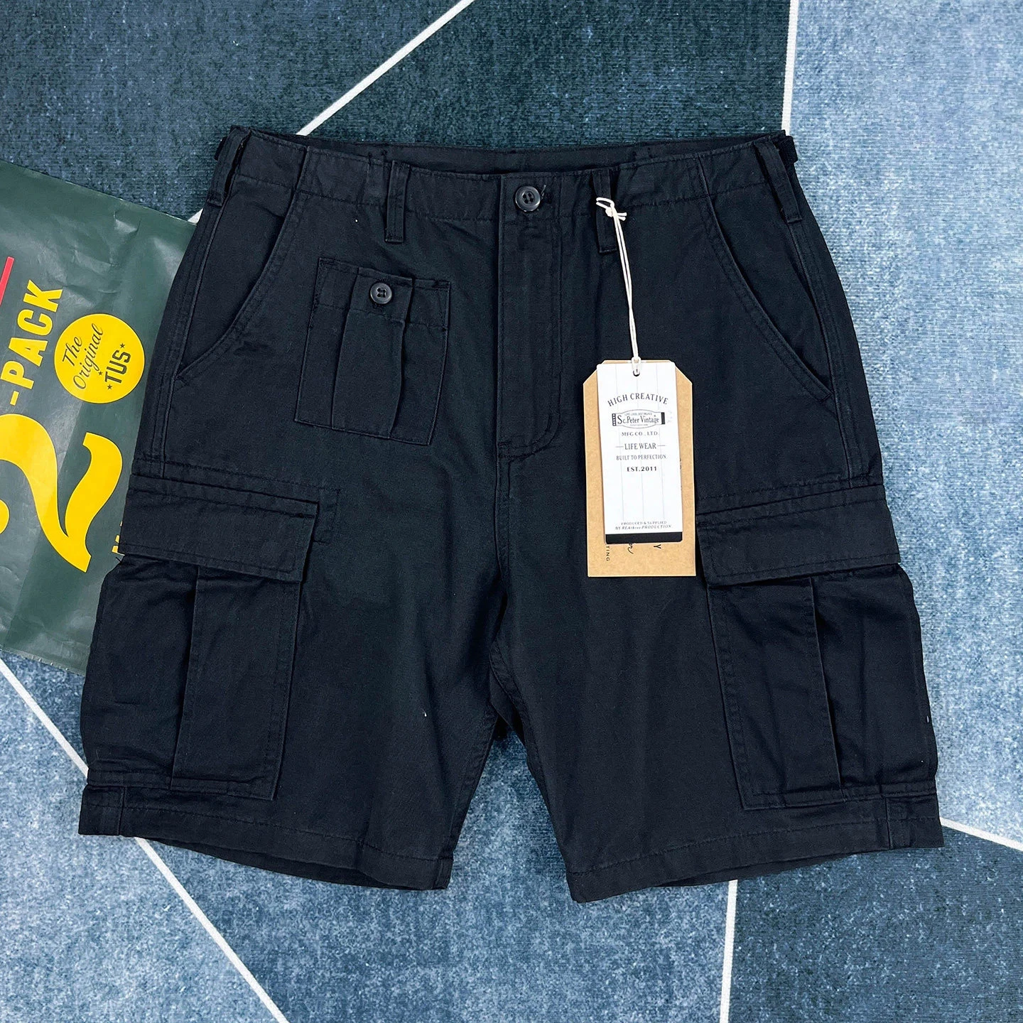 Men's cargo shorts with multiple pockets, loose casual trousers, summer American retro mid-pants