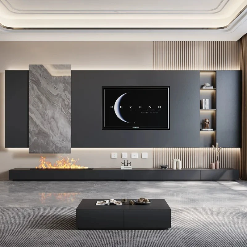 Unique Black Wood Tv Stand Fireplace Modren Luxury Italian Lowboard Tv Cabinet Living Room Universal Mueble Televisor Furniture