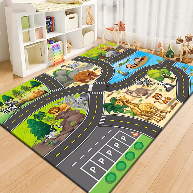Play Mat City Road Traffic Highway Area Rug Cartoon School Bus Carpet For Children Bedroom Crawling Game Floor Mats