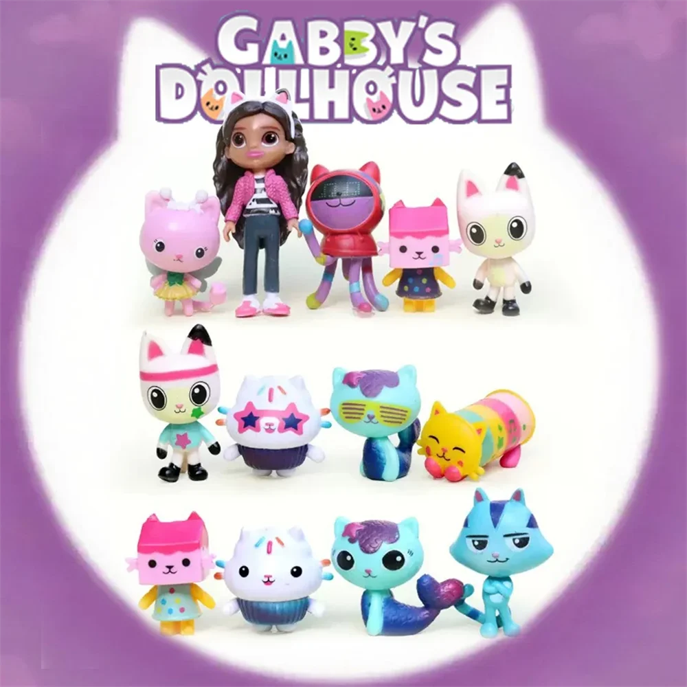 13pcs Gabby Dollhouse Anime Figuur Speelgoed Lachende Auto Kat Knuffel Gaby Meisje Poppen Mercat Cartoon Action Figure Kerst Verjaardag Kids Gift