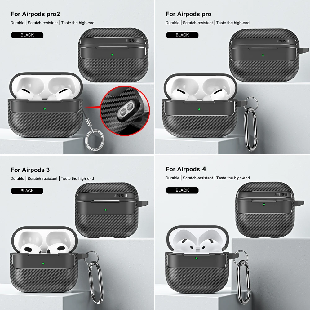For Original Airpods Pro 2 Case Carbon Fiber Texture Soft Silicone Earphone Case Shockproof With Hook For Funda Air Pods 4 Cover image 6