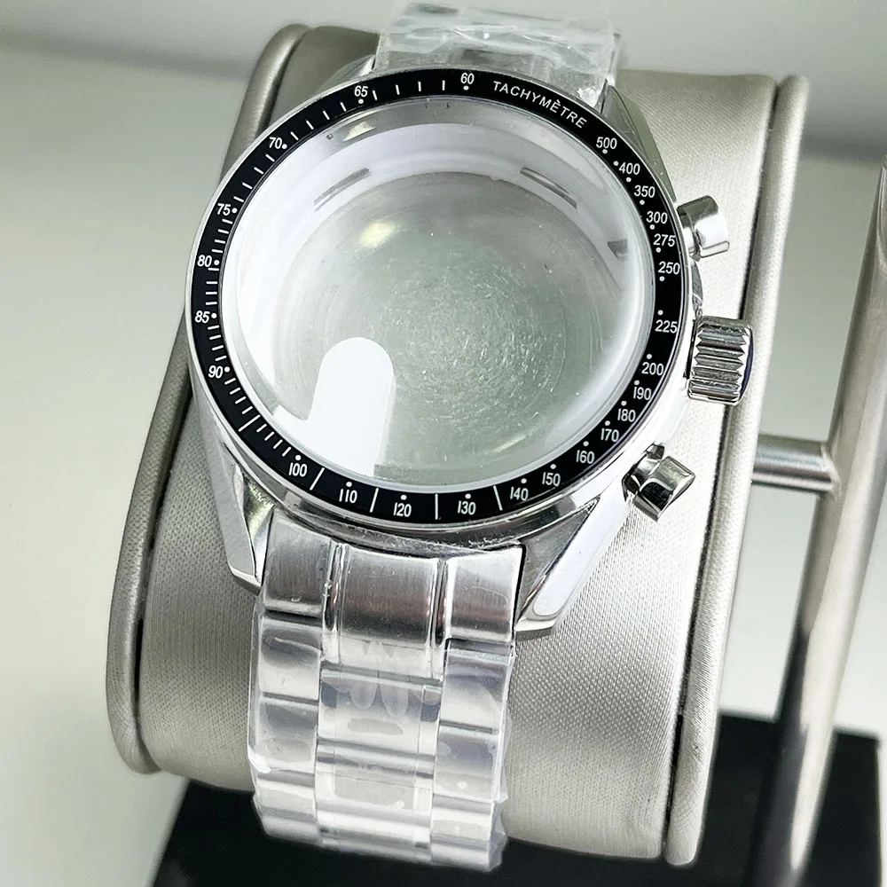 40mm stainless steel silver case Stainless steel strap suitable for VK63/VK64 timing quartz movement men\'s watch accessories