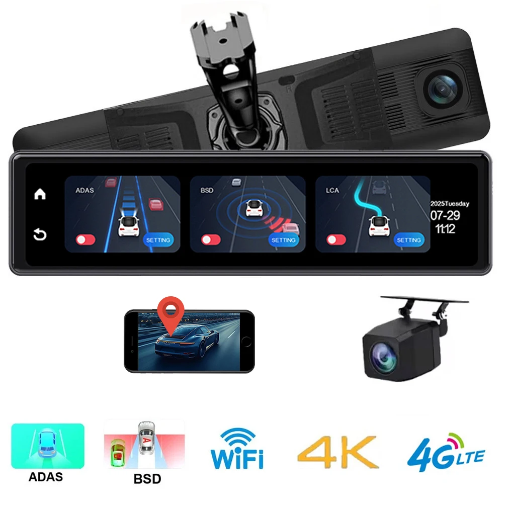 

4K Dash cam 4G LTE Car Camera 11.26 Inch Car Dvr Rear View Mirror With GPS WIFI ADAS+BSD Video Recorder Fleet Management Monitor