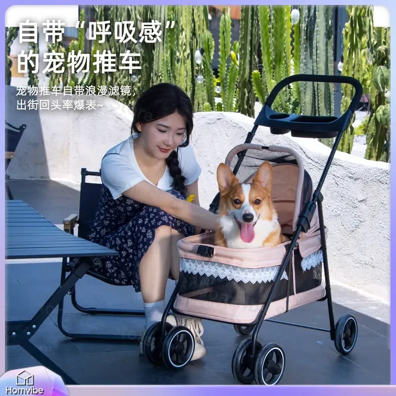 Lightweight Folding Pet Stroller for Small Dogs Cats Portable Travel Trolley Cart Outdoor Pushchair Puppy Carrier Home