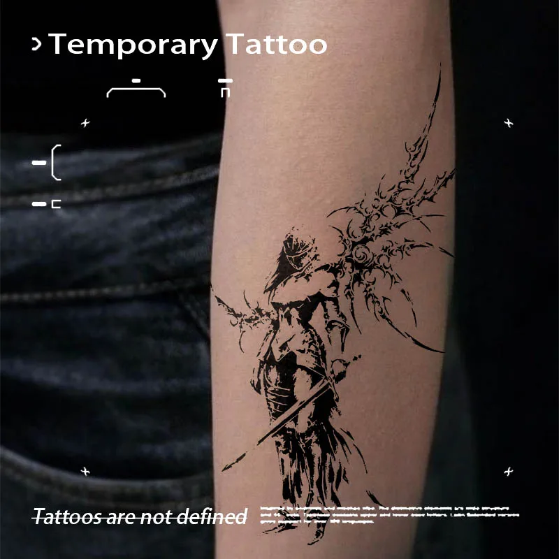 Dark Sketch Female Valkyrie Thorn Wing Herbal Juice Tattoo Sticker Waterproof Fake Body Tattoo Unisex Forearm Gothic Warrior
