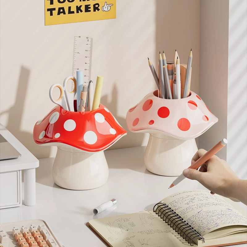 Cute Mushroom Storage Box Desktop Student Office Stationery Pen Holder Cute Creative Makeup Brush Storage Artifact