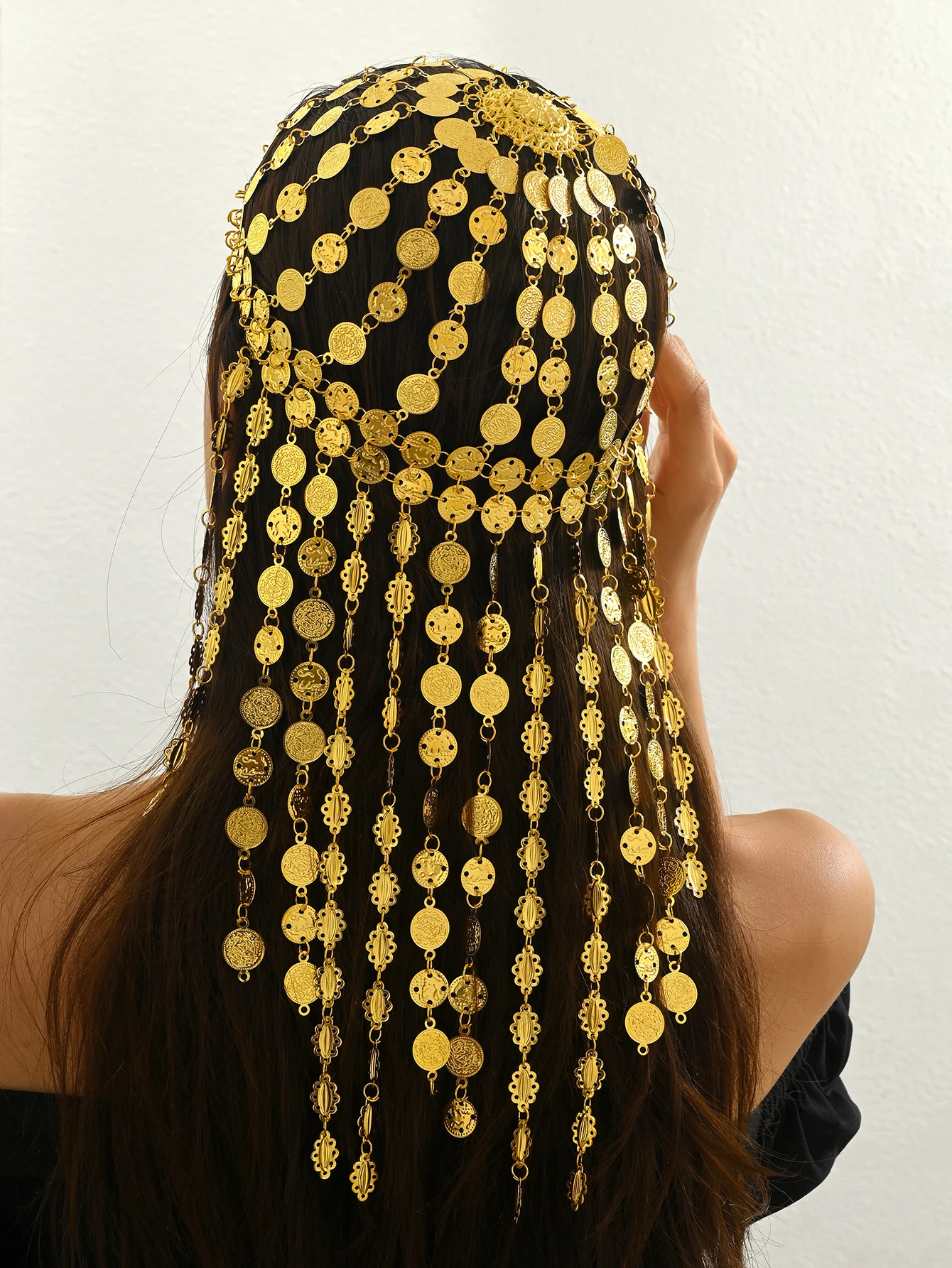 Middle Eastern vintage court-style curtain, coin-shaped mask, dance necklace, creative headwear, hairband. Middle Eastern trendy