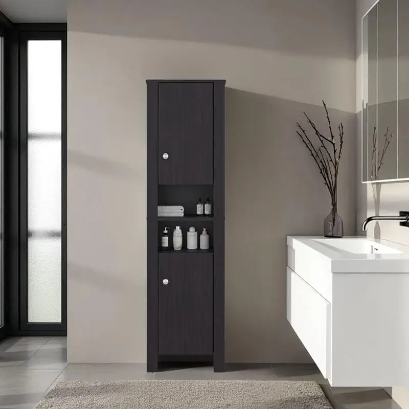 

63.3" H Black Wengue Bathroom Cabinet with 2 Doors and 6 Shelves for Storage
