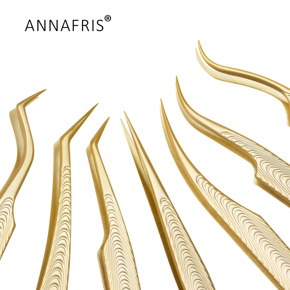 ANNAFRIS High Precision Stainless Steel Eyelash Extension  Anti-static Tweezers Grafting Lashes Eyebrow Non Slip Tweezer