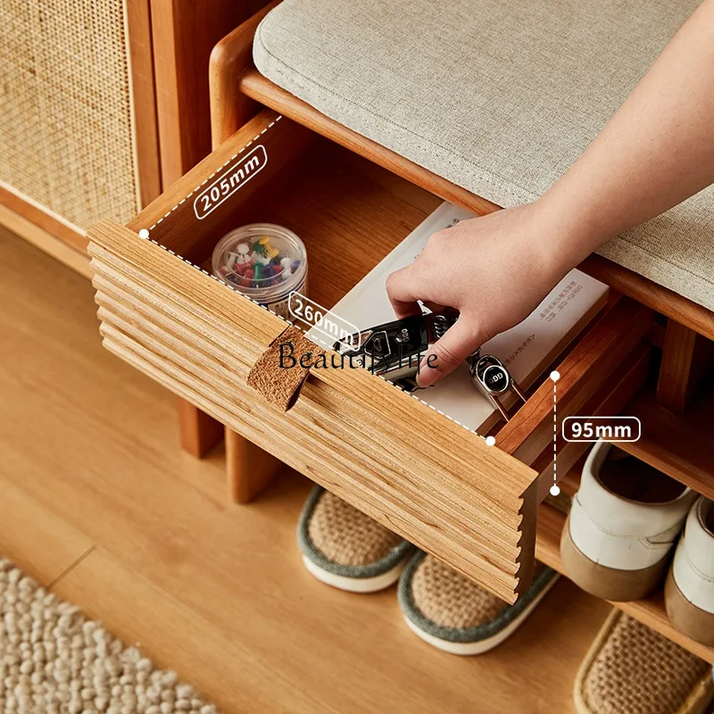 يمكن أن يجلس مقعد تغيير الأحذية من خشب الكرز الشمالي في المنزل، وخزانة أحذية ذات وسادة مقعد وحقيبة ناعمة #4