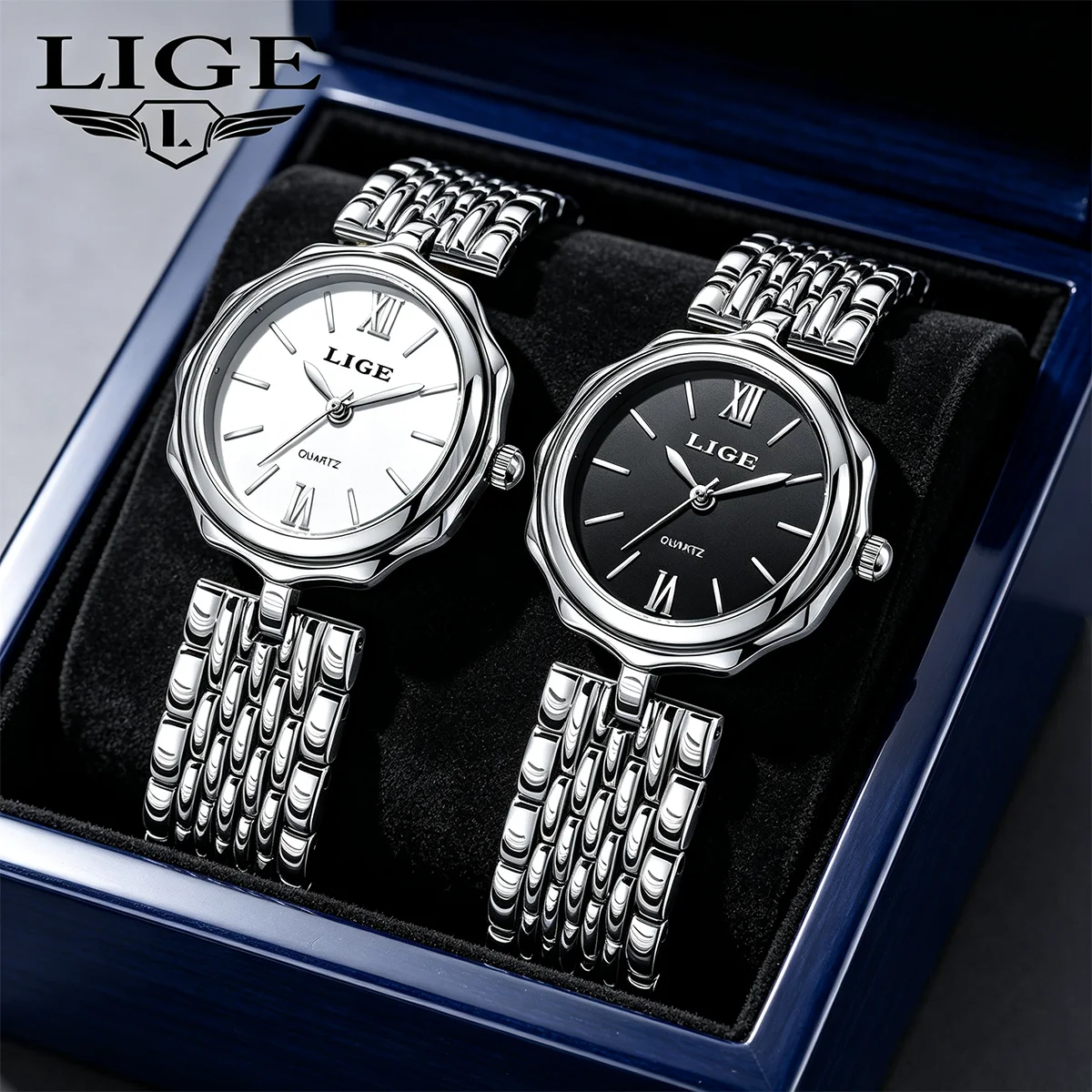 LIGE Elegant Ladies Watches Fashion Stainless Steel Quartz Wristwatches Simple Casual Waterproof Watches for Woman Reloj Mujer