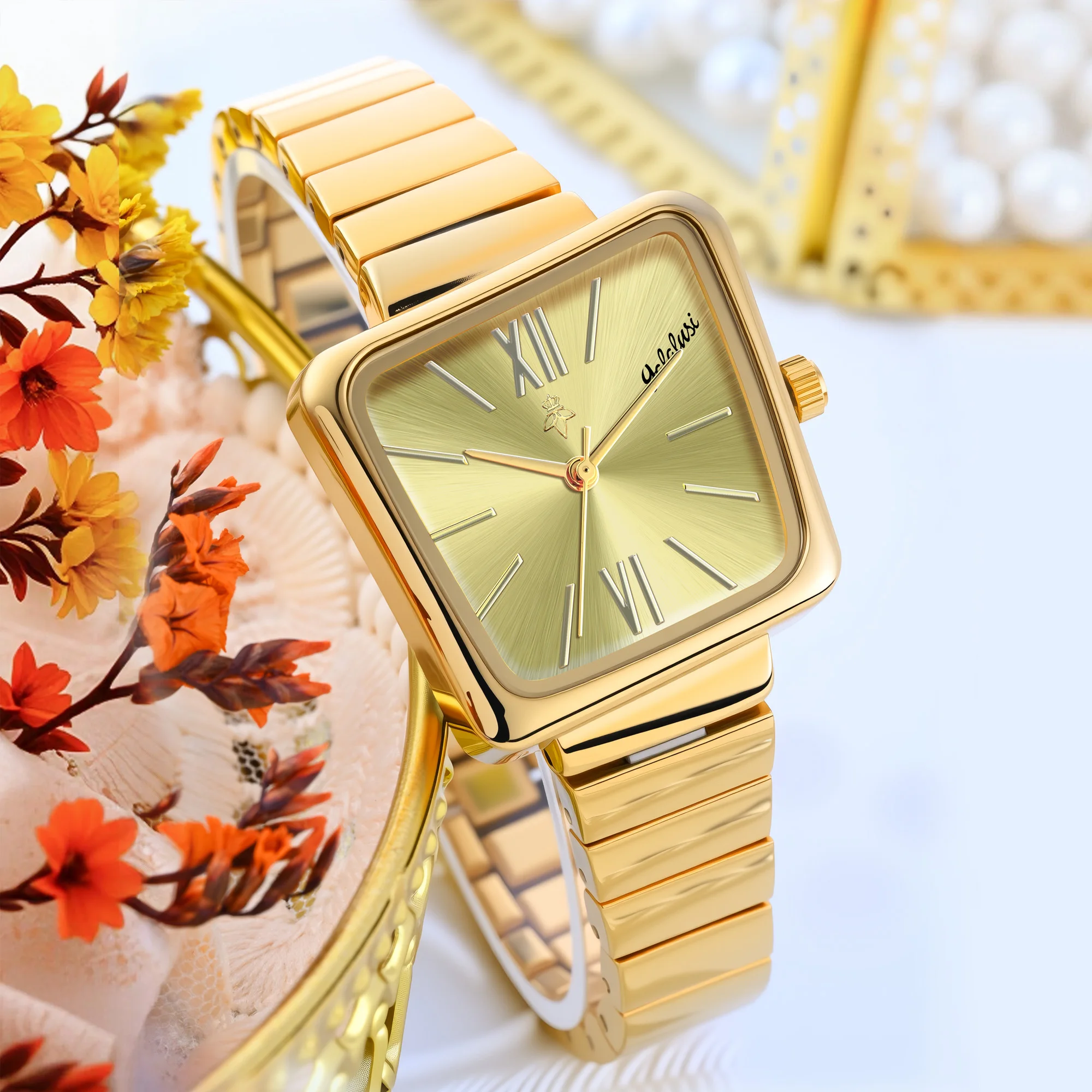 

YaLaLuSi женские персонализированные золотые кварцевые часы, роскошные позолоченные подарочная коробка с минималистичным дизайном в комплекте, идеальный подарок для женщин