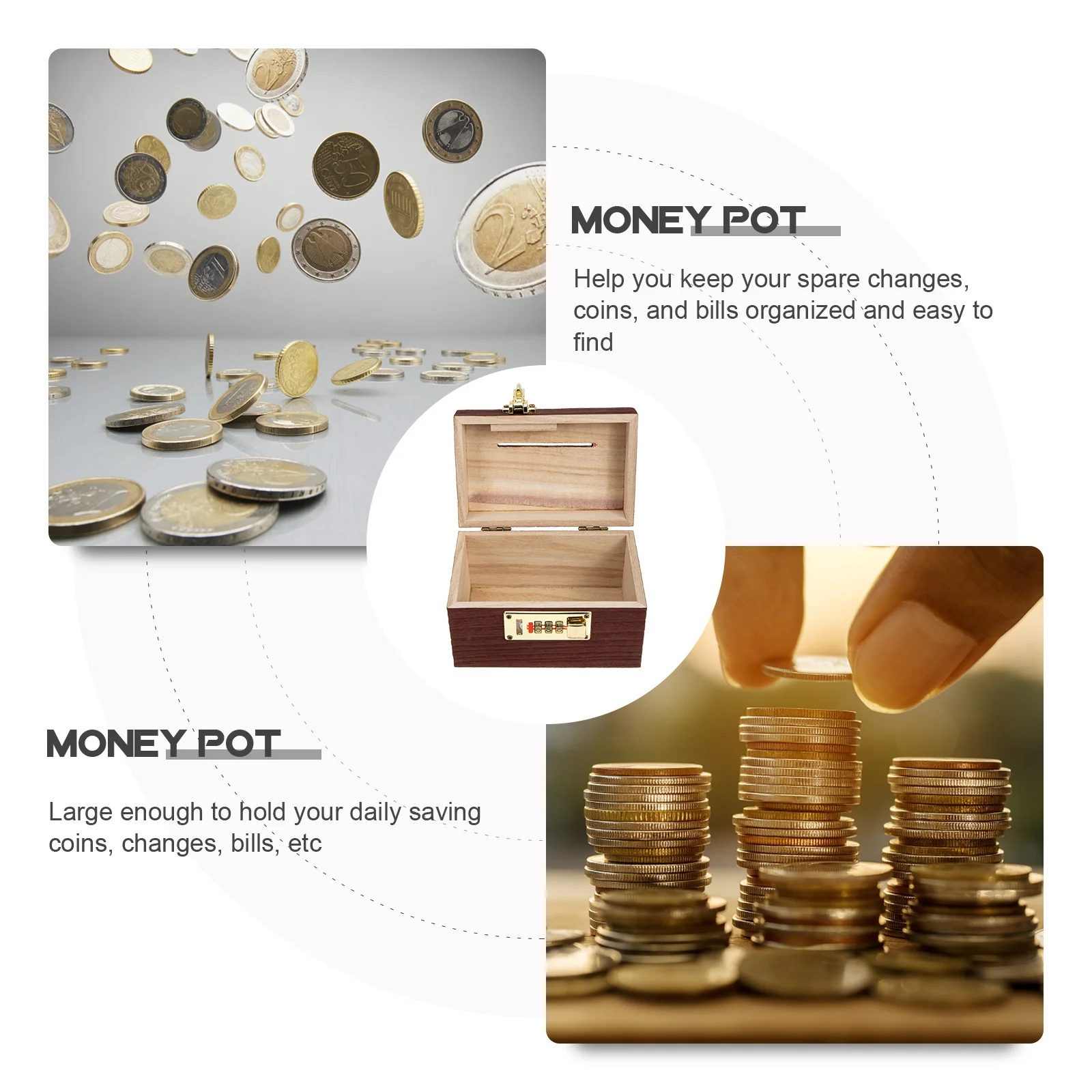 Wood Treasure Box Creative Password Lock Multi-Function Coin Bank For Kids Decorative Storage Box Vintage Money Case