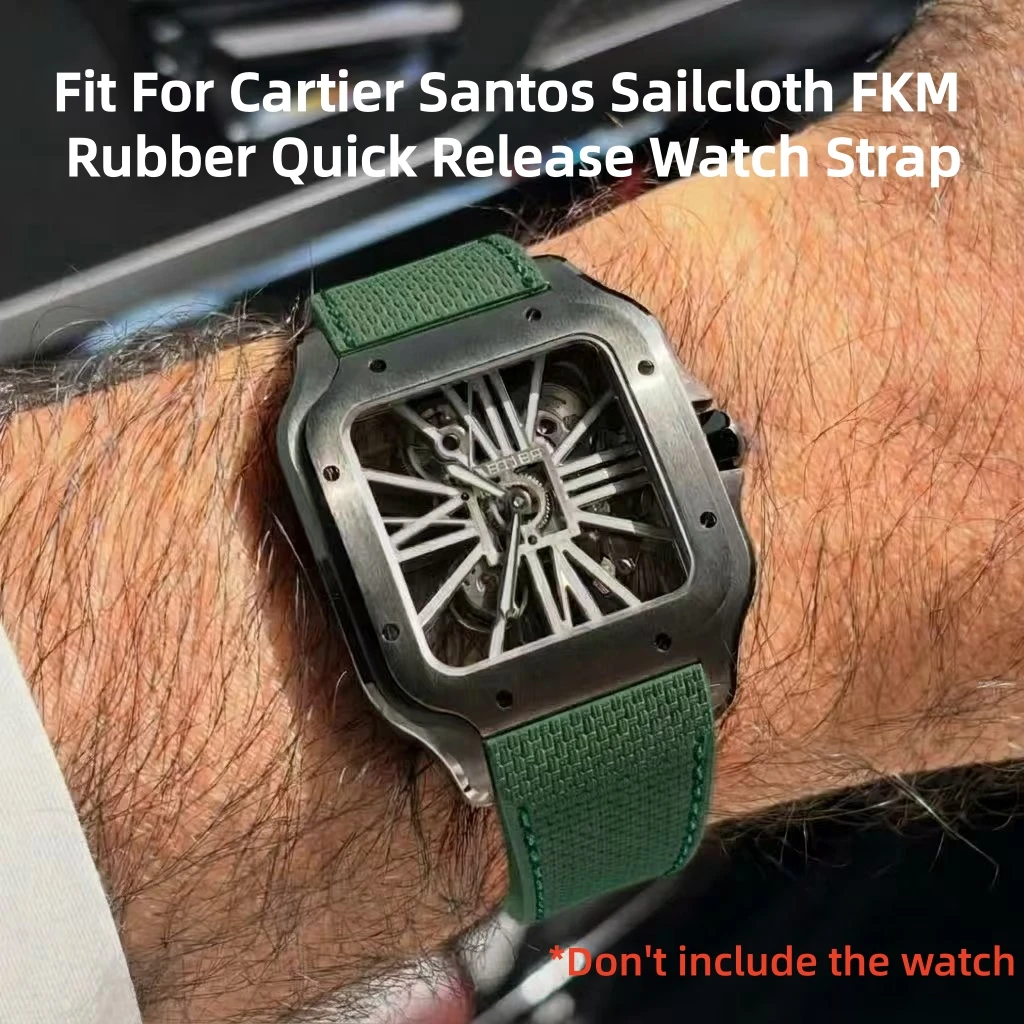Sailcloth Pattern FKM Rubber Watch Strap For Cartier Santos 19mm/21mm With Original Steel Quick Release End Linking Watch Band