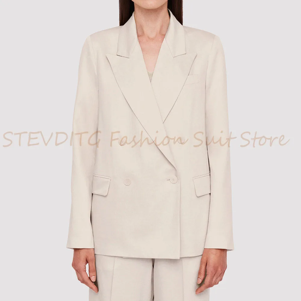 Fashion Women's Two Pieces Suit Set Double Breasted Peak Lapel Jacket Pants Sets Office Banquet Business Causal Female Clothing