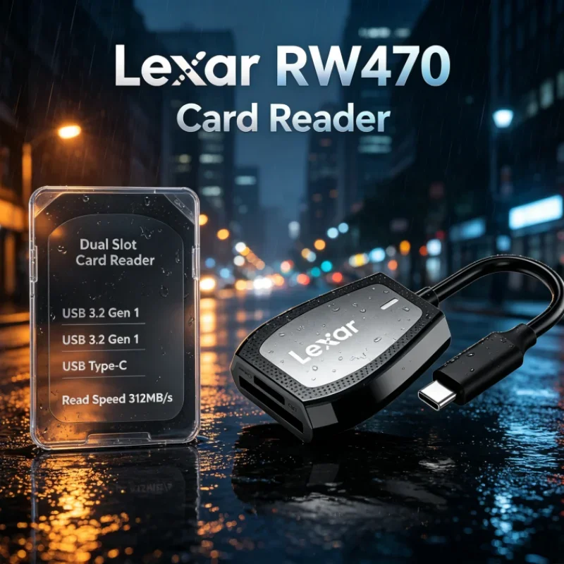 Lexar RW470 2-in-1 Type-C Dual Slot USB 3.2 Gen1 SD microSD Memory Card Reader UHS-II for Camera Data Transfer