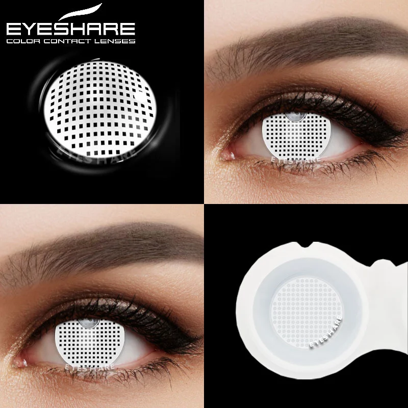 EYESHARE 2pcs Halloween Contacts Lenses Color Contacts Black White Contacts for Eye Anime Cosplay Contacts White Mesh Blind Lens