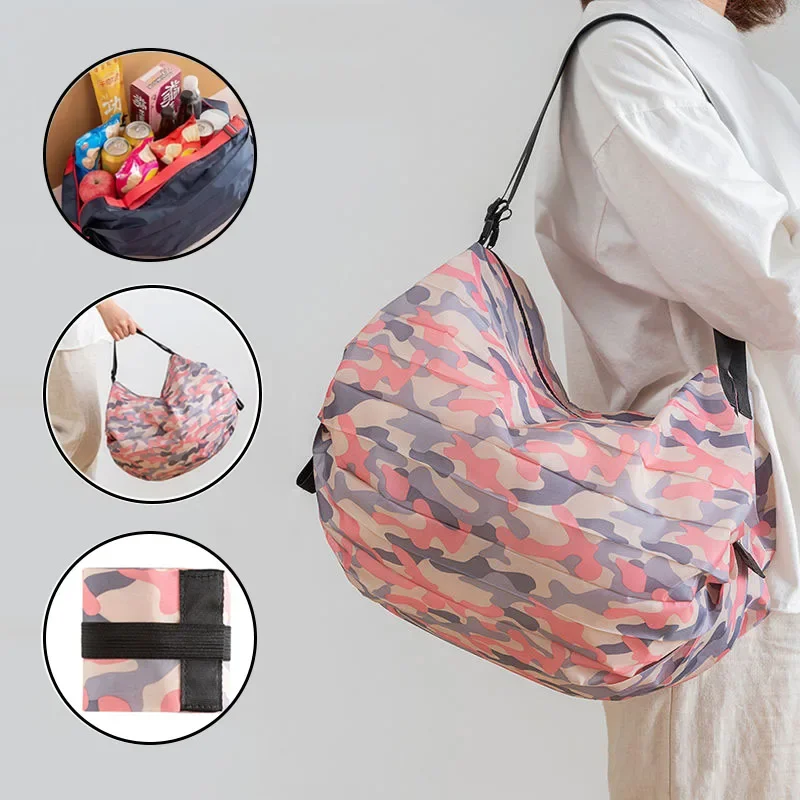 Bolsa de compras plegable portátil grande, bolsa de almacenamiento reutilizable, respetuosa con el medio ambiente y a la moda