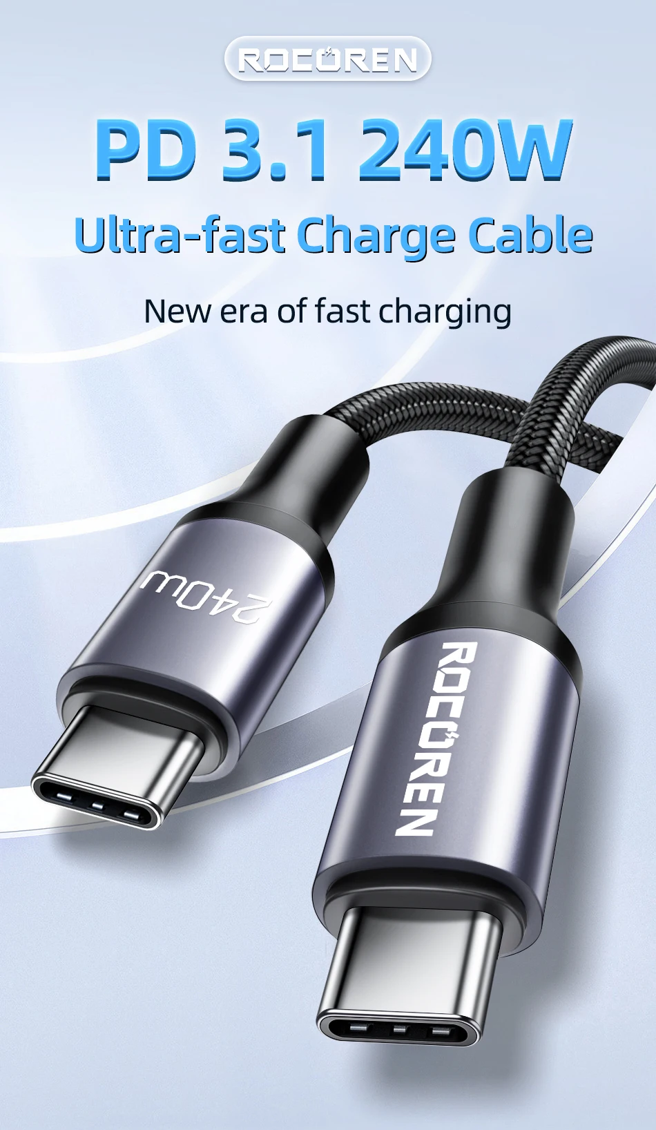 Rocoren 100 W USB C auf Typ C Kabel USB PD 3.1 240 W Schnellladekabel USB-C 5 A TypeC Kabel für iPhone 15 MacBook Samsung – Detail 1
