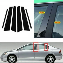 6 Stuks Auto Glanzend Zwart Pijler Post Sticker Trim Voor Honda Civic Sedan 2006-2011 Auto Deur Raam Exterieur moulding Decal Onderdelen