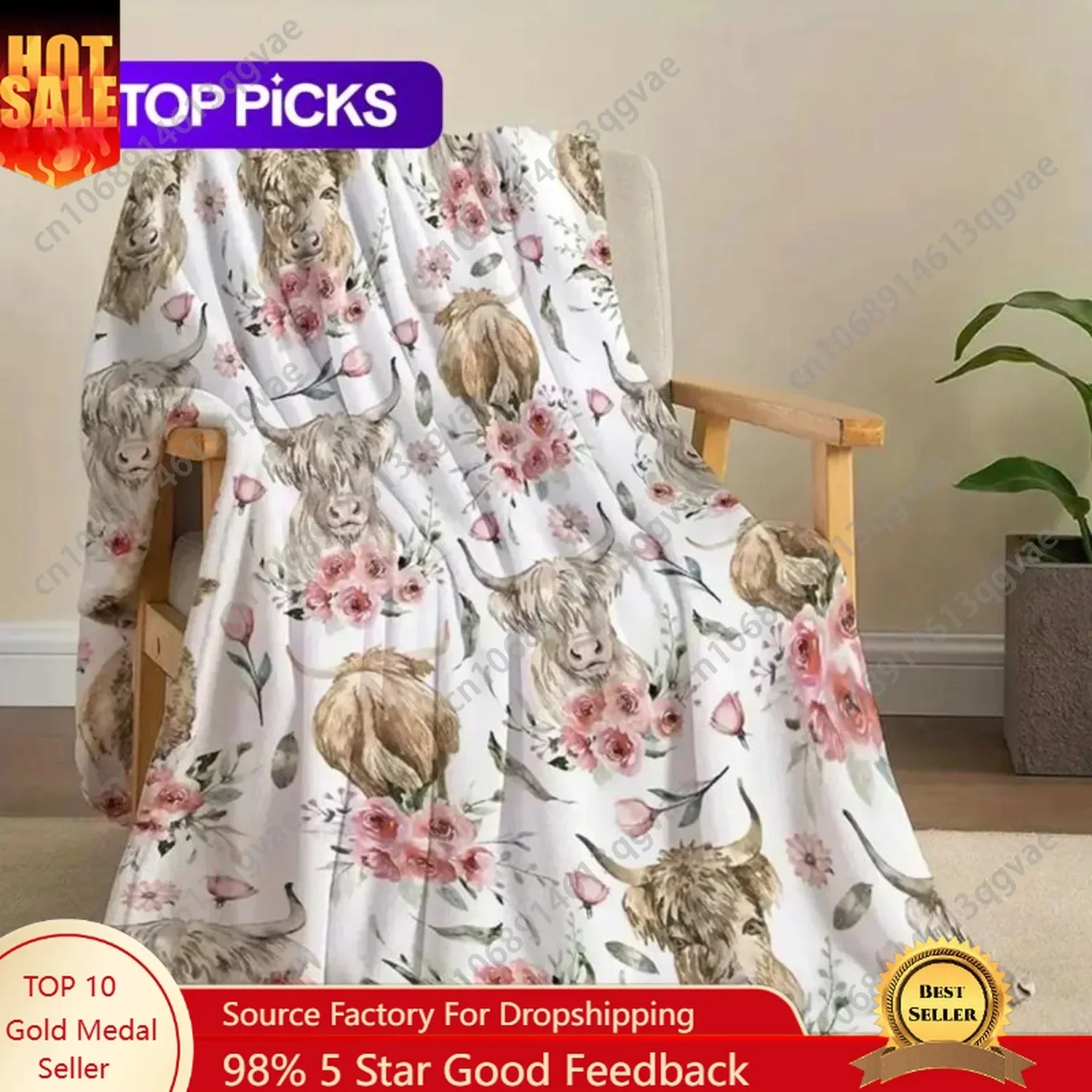 Highland Cow Pattern Blanket 1 Count Soft Lightweight Throw Blanket Cool Bedroom Bedding Blankets Air-conditioned Room Blanke