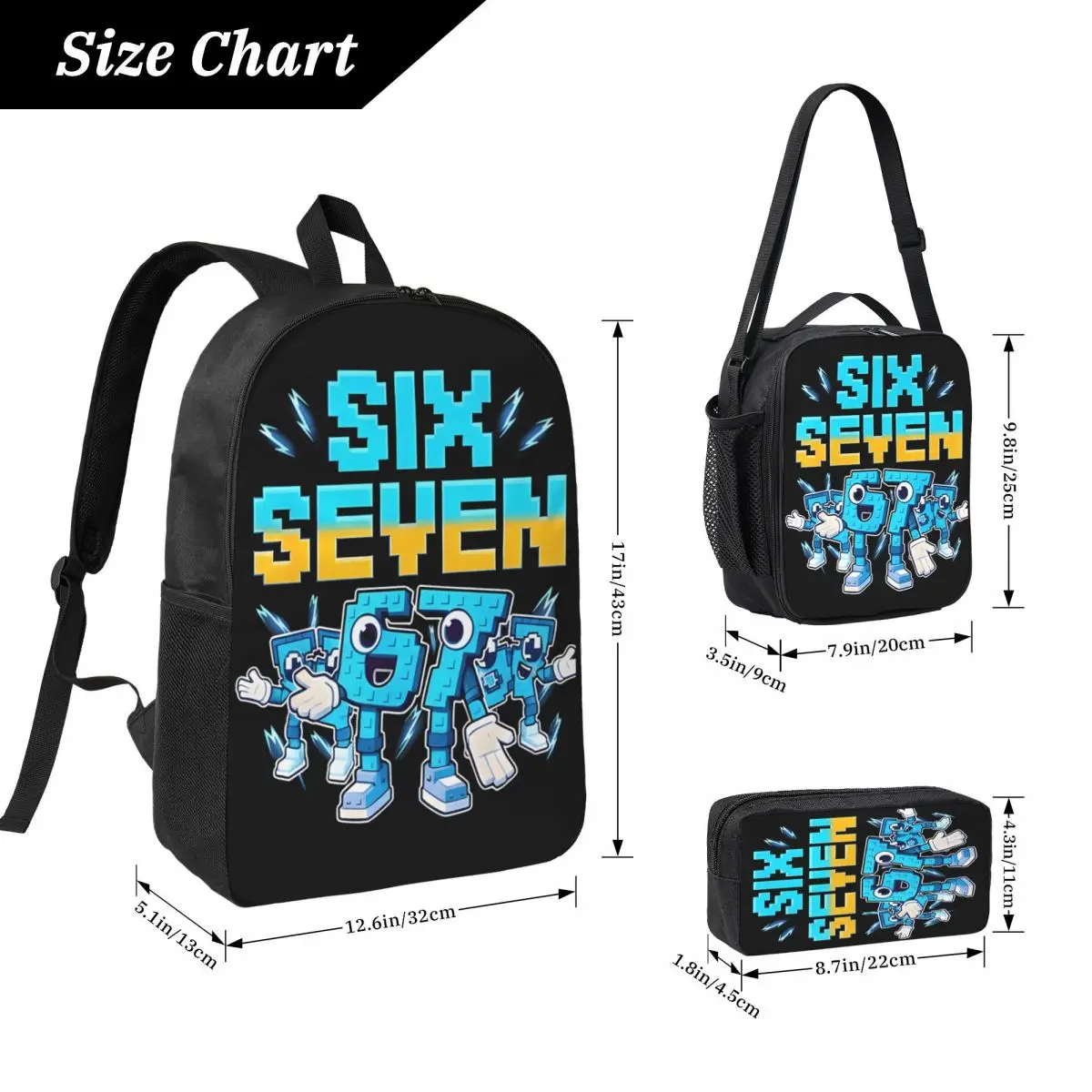 3Pcs 67 Six Seven 6-7 Italian Brainrot Backpack Set Pencil Boxes Bookbag Sets with Lunch Box For School Students Knapsack