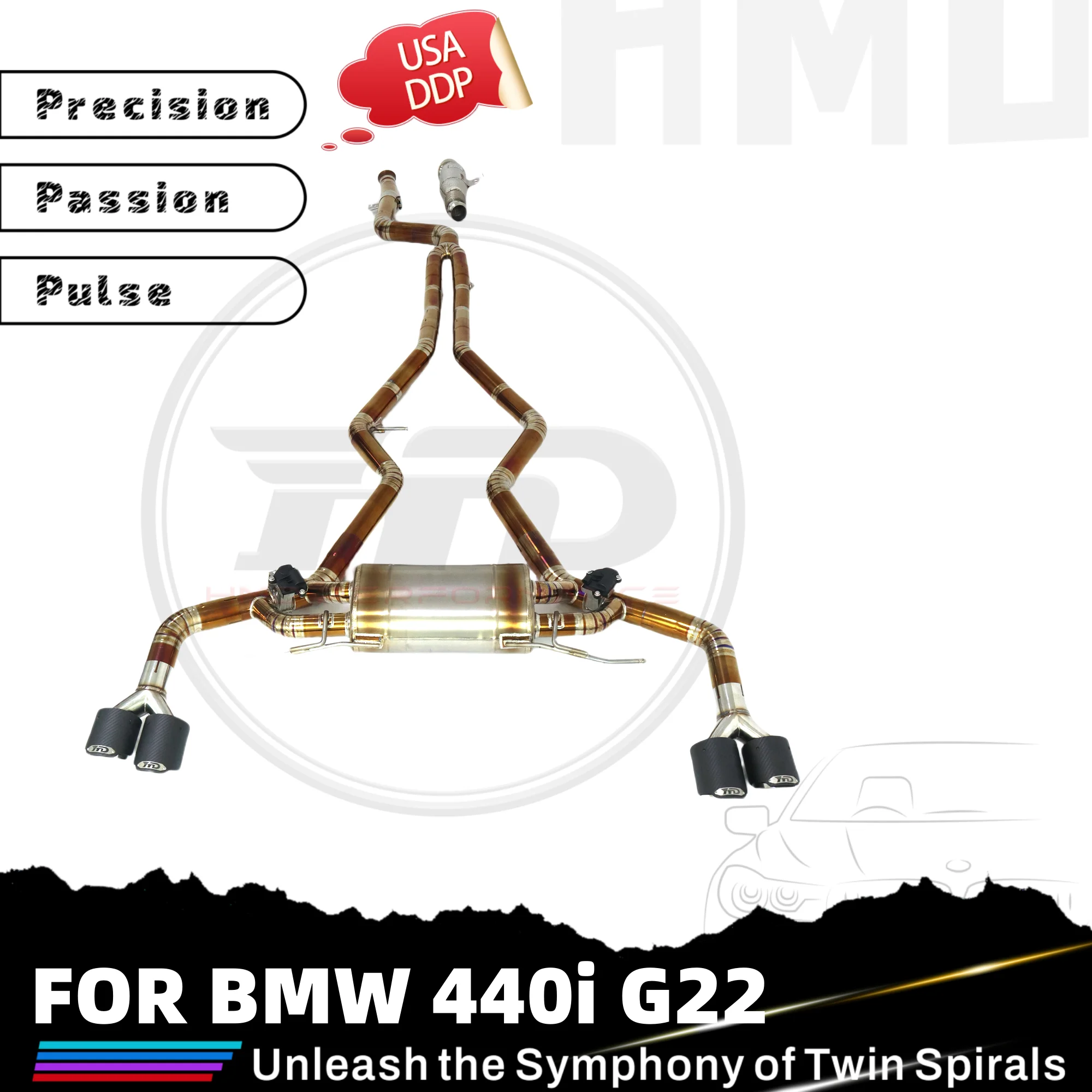 

HMD Hot Sales TC4 Catback Exhaust Downpipe Exhaust for BMW 440I G22 With Electronic Valve Muffler Tips Gold Surface