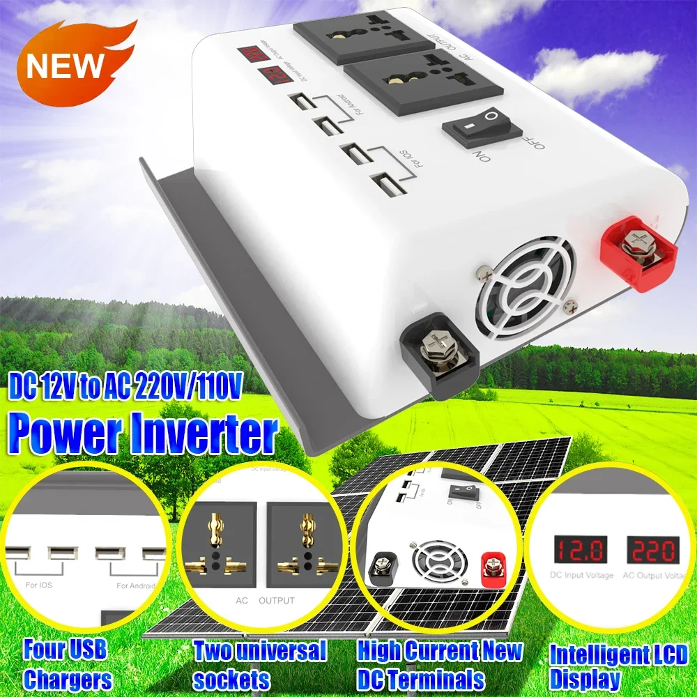 300W Power Inverter,DC 12V to AC 220V, Car Charger Converter with 4 USB Ports,8 Safety Protection Improved,Corrective Power Home