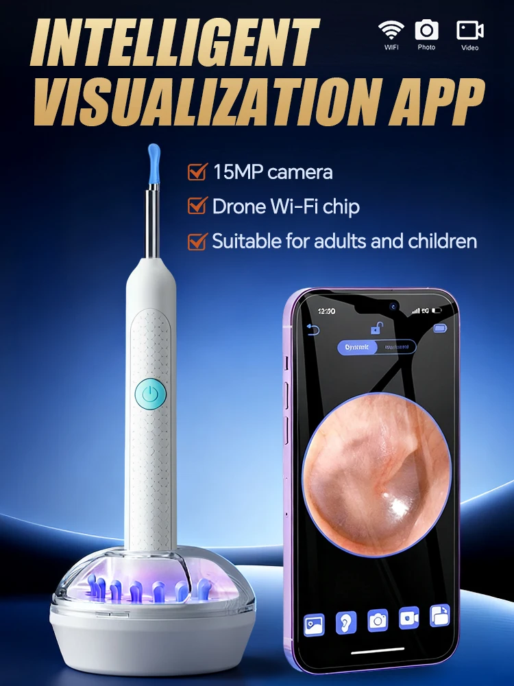 

2nd generation Visual ear pick Purple light storage compartment. Ultra-high definition wide-angle waterproof camera.