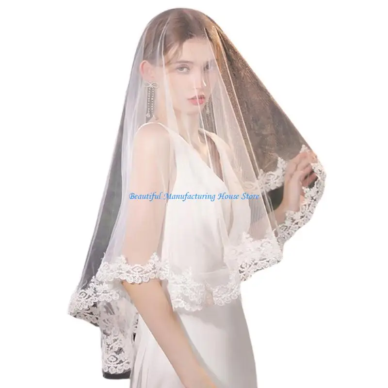 

E56A Handmade Lace Flower Trim Veil Wedding Veil Short Bridal Veil Party Headpiece