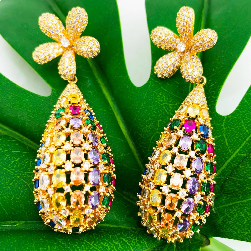 

Missvikki 2025 New Hot Romantic Sweet Multicolor Drop Earrings For Women Bridal Earrings Cute Shiny Flowers Fashion Girl Gift