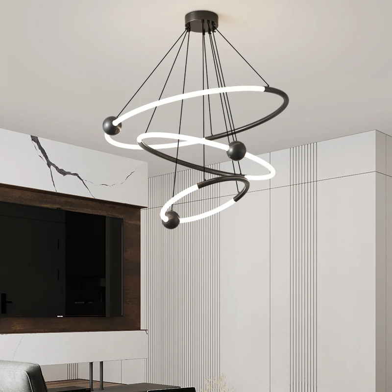 Modern Hardware Circular Ring Light Luxury Chandelier Creative Decoration LED Dining Room Exhibition Hall Indoor Pendant Light