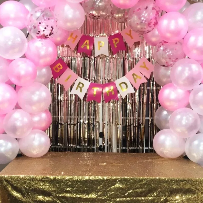 60 paquetes de 12 pulgadas para decoraciones de fiesta de cumpleaños, globos de boda para niñas y mujeres, rosa claro y blanco con globo de confeti
