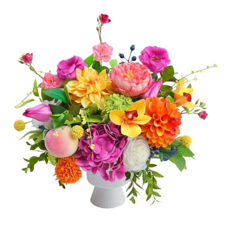 

Искусственные цветы в вазе: Весенне-летний букет из шелковых пионов, тюльпанов и георгинов для декора дома и офиса