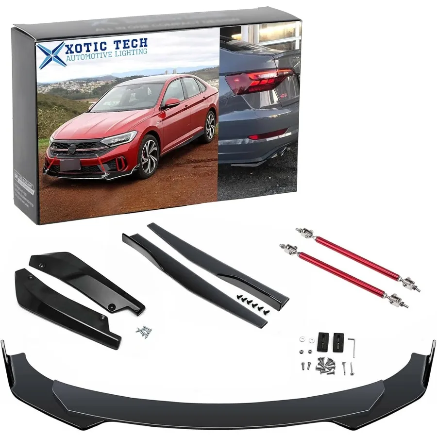 

Front Bumper Lip Spoiler + Side Skirt Splitter + Rear Bumper Lip Wrap Splitter Canard Car Body Kits + Red Adjustab