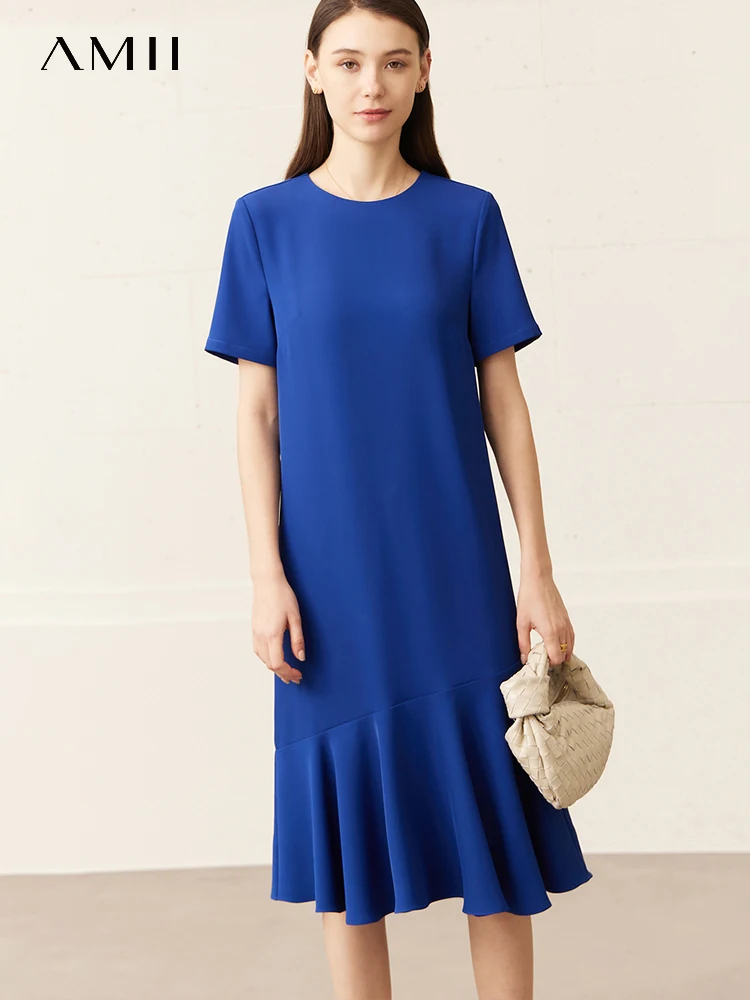 

AMII Minimalism O Neck Short Sleeves Women's Dress 2023 Summer New A Line Solid Chic French Fashion Female Vestidos 12322068