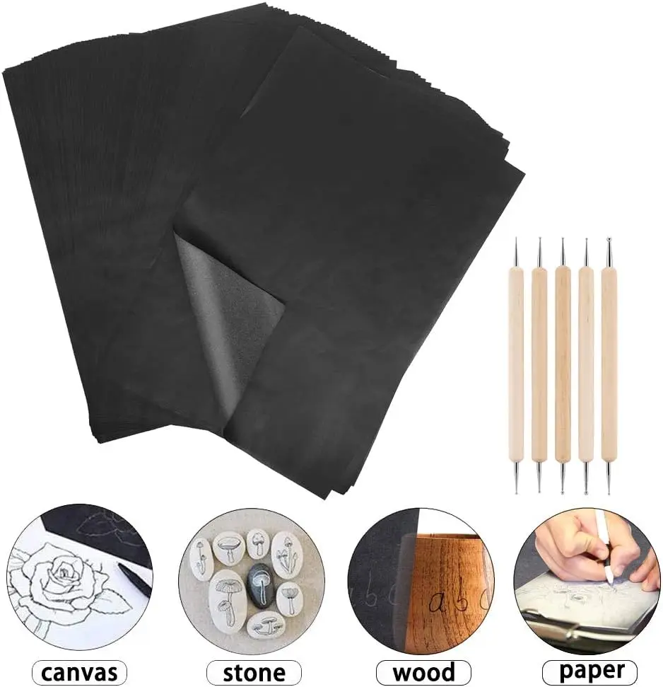 100pcs A4 Graphite Transfer Paper Tracing Painting Sheets Blue Copy Graphite Paper for Drawing Patterns Sketch Canvas Fabric